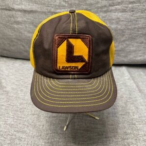 Adult Vintage Lawson Yellow Brown Adjustable Snapback Hat 1970s Patch